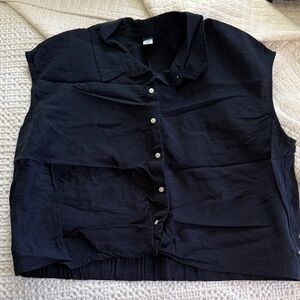Navy Sleeveless Button-Up Top